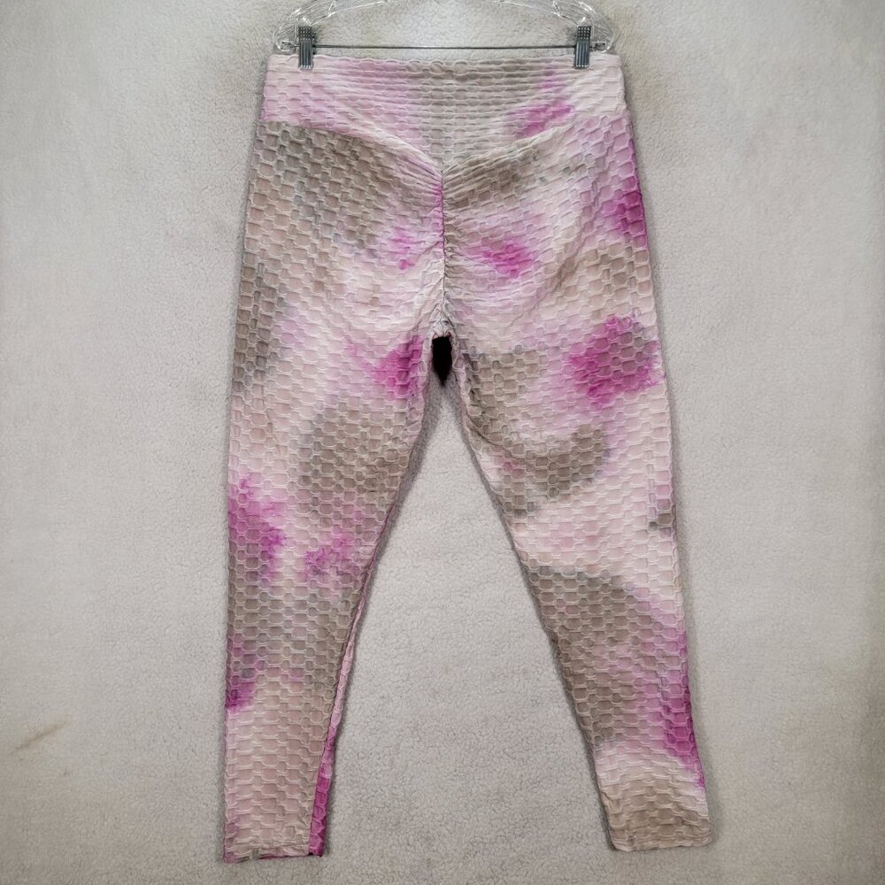 Bae City Pink Tie Dye Scale Pull On Bubble Butt Tik Tok Loungewear Leggings - Picture 13 of 16